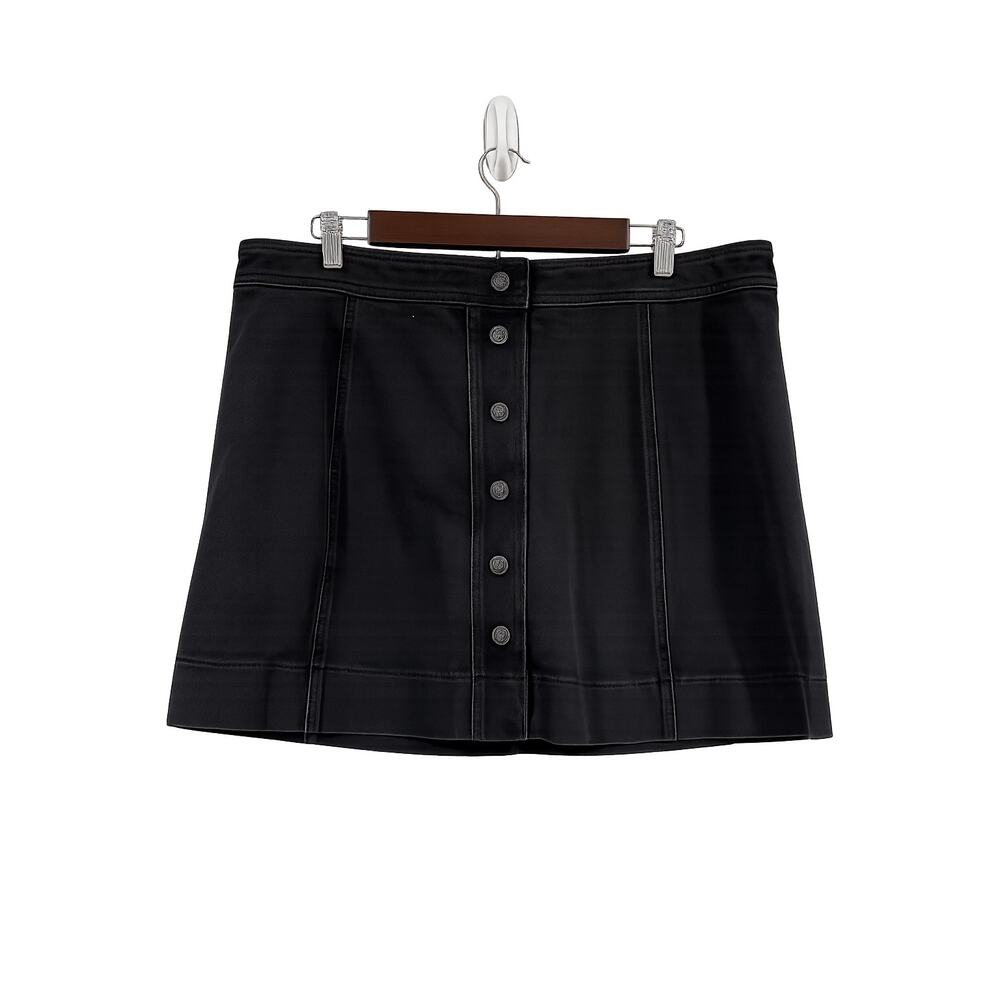 Madewell Size 10 Black Denim Button Front Mini Skirt A-Line Goth Grunge Y2K